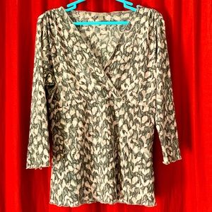 J.Jill Mesh Surplice Pink & Gray Marble Print Top || Size M